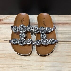 A. Giannetti Women's Sandals with Black and Brown Beadwork